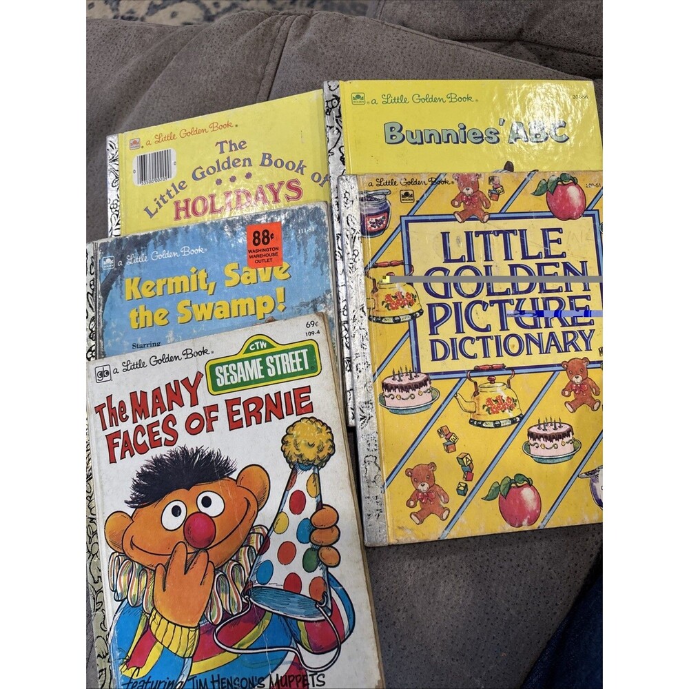 Little Golden Books Lot of 5 Kermit Ernie ABCs Dictionary Holidays 70s 80s 90s